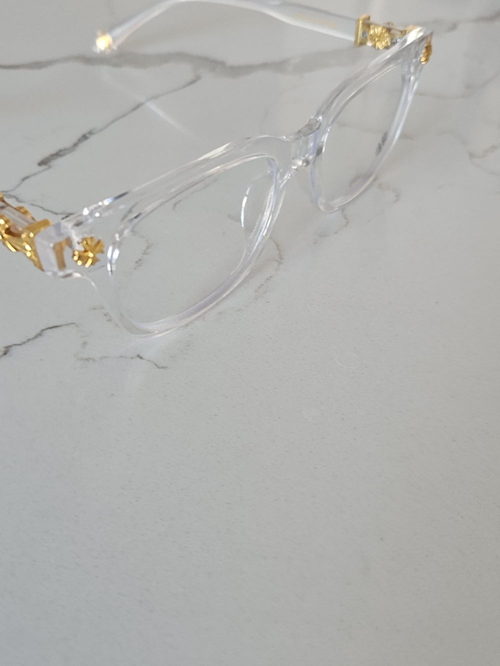Chrome Hearts Clear Frame Glasses with Gold Floral Accents - Picture 2 of 4